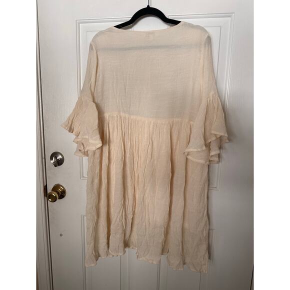 Umgee Dress Womens 1XL Boho Bliss Embroidered Flared Sleeve Mini Babydoll Cream - Picture 6 of 6